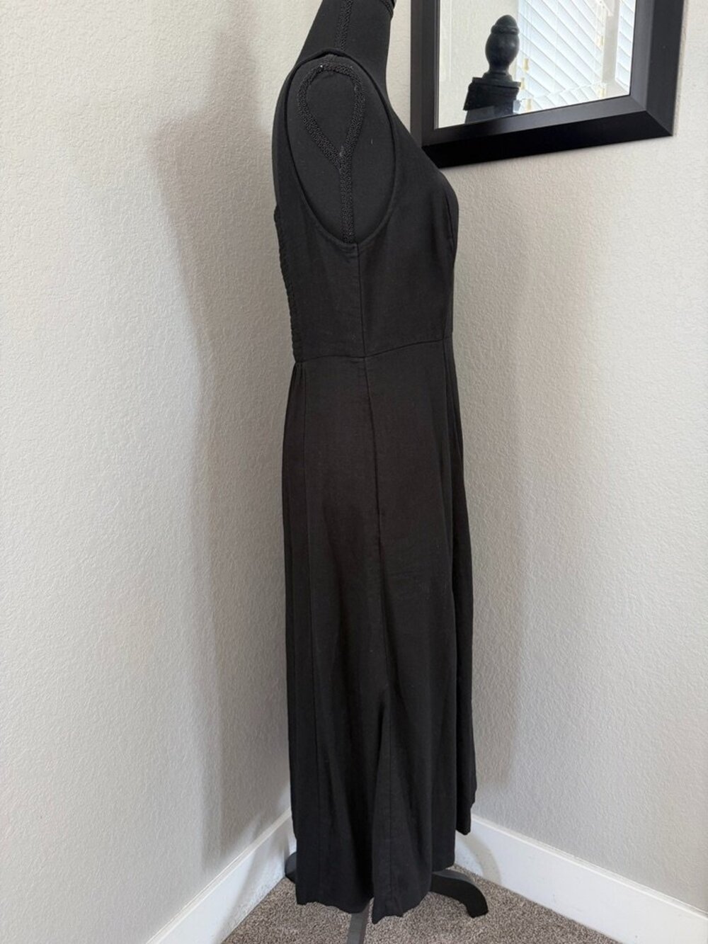 OLD NAVY Black Linen Midi Dress Sweetheart Neck Medium - Picture 3 of 11